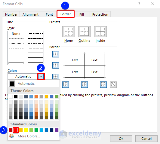 Utilize Format Cells Option to Change Border Color