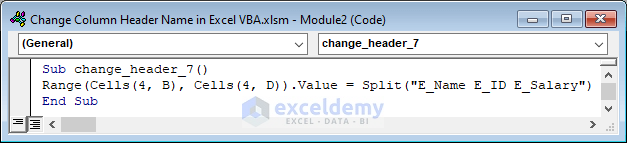 VBA Split Function to change header name