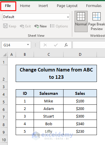 Changing Column Name from ABC to 1 2 3