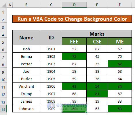 Run Excel VBA Code to Change the Default Background Color
