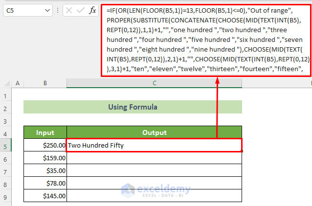 Using Formula to Convert Currency to Words in Excel
