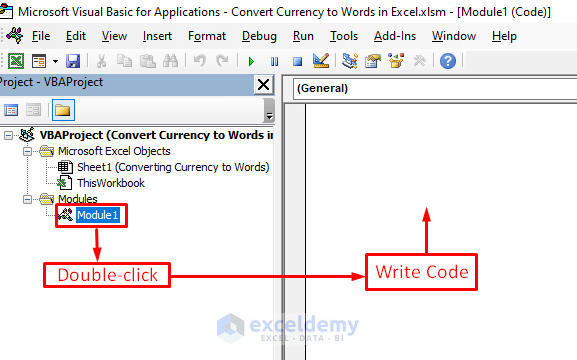 Write and Save the VBA Code to Convert Currency to Words in Excel