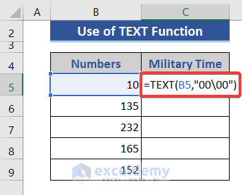 TEXT Function to Convert Number to Military Time