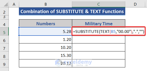 Combine TEXT & SUBSTITUTE Functions to convert military time