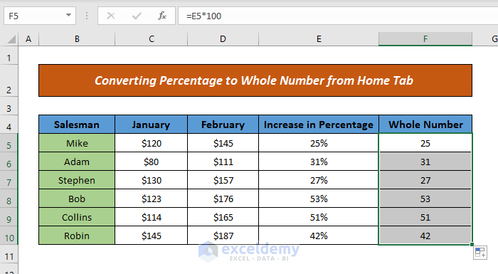 Convert Percentage to Whole Number