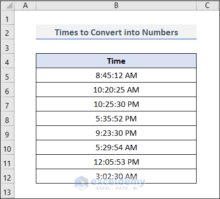 Convert Time to Number in Excel