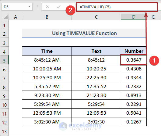 Convert Time to Number in Excel Using TIMEVALUE Function