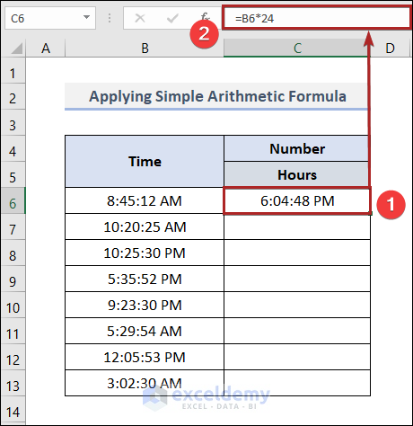 Convert Time to Number in Excel Applying Simple Arithmetic Formula
