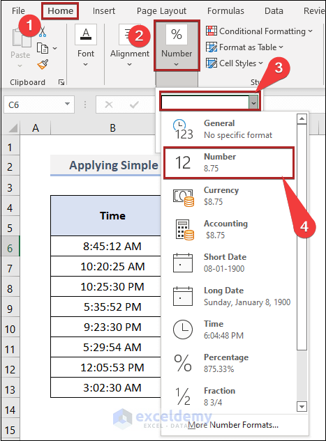 Convert Time to Number in Excel Applying Simple Arithmetic Formula