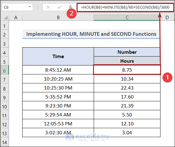 Convert Time to Number in Excel Using Multiple Functions
