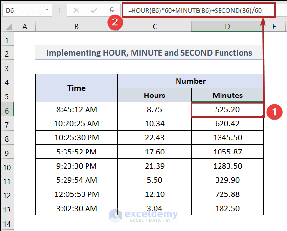 Convert Time to Number in Excel Using Multiple Functions
