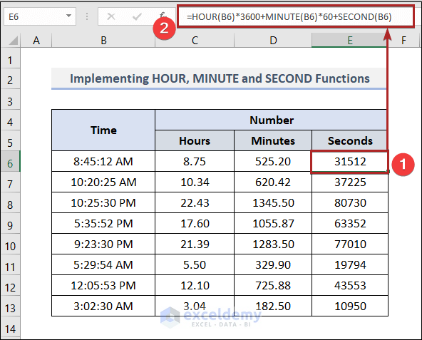 Implementing HOUR, MINUTE, and SECOND Functions