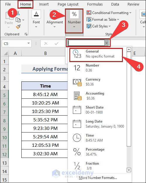 Convert Time to Number in Excel Using Format Cells Option