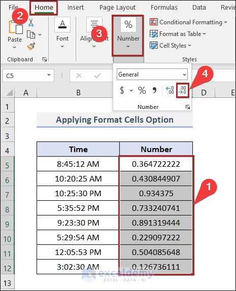 Convert Time to Number in Excel Using Format Cells Option