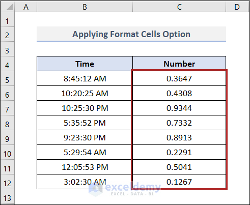 Convert Time to Number in Excel Using Format Cells Option