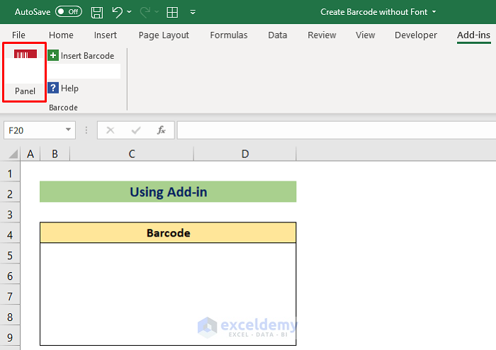Using Add-in to Create Barcode in Excel without Font
