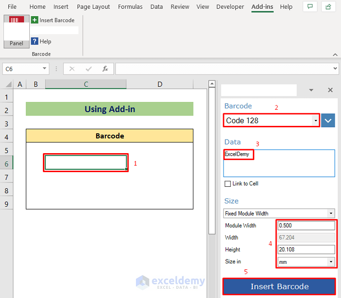 Using Add-in to Create Barcode in Excel without Font