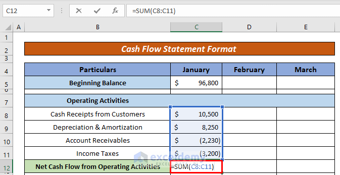 Create Cash Flow Statement Format in Excel