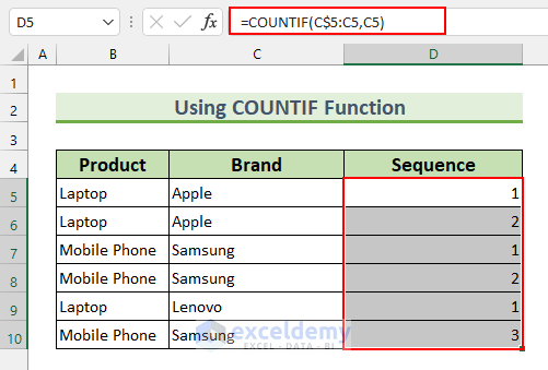 Create a Number Sequence in Excel Based on Criteria 3
