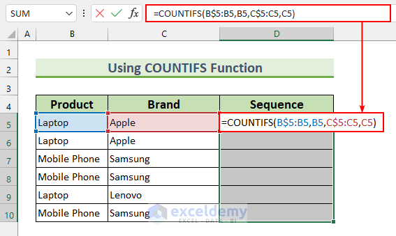 Using COUNTIFS Function