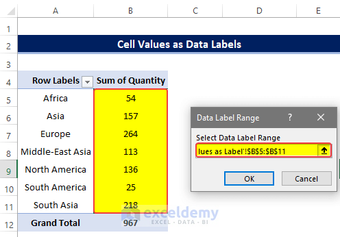 Set Cell Values as Data Labels in Pivot Chart in Excel