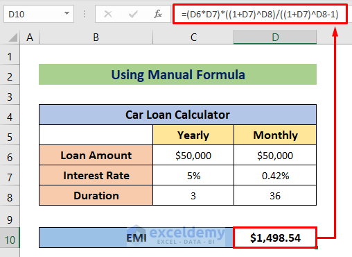Using Manual Formula to Calculate EMI in Excel