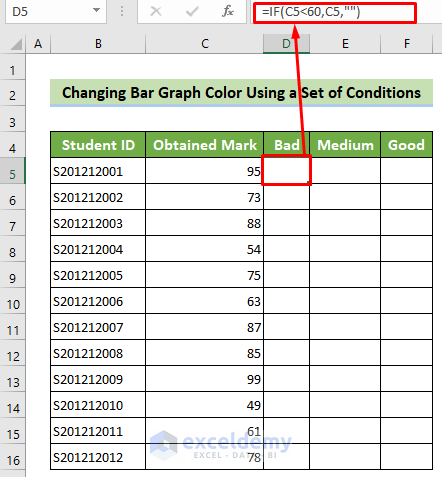 Find Bad Marks to Customize Excel Bar Graph Color with Conditional Formatting