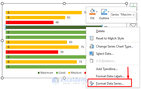Access the Format Data Series Window to Customize Bar Graph Color with Conditional Formatting