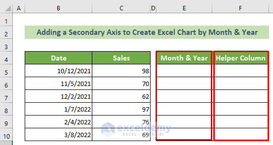 Create Two New Columns to Create Excel Chart by Month and Year