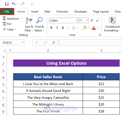 Using Excel Options to Show Letters in Column Label