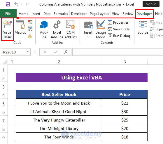 Embed Excel VBA to Display Letters in Column Headings