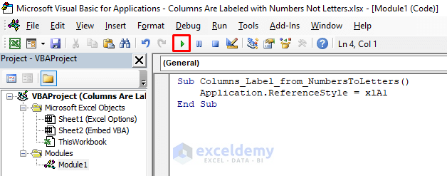 Embed Excel VBA to Display Letters in Column Headings