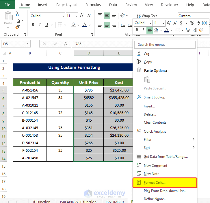 Using Custom Formatting to Leave Cell Blank If There Is No Data in Excel 