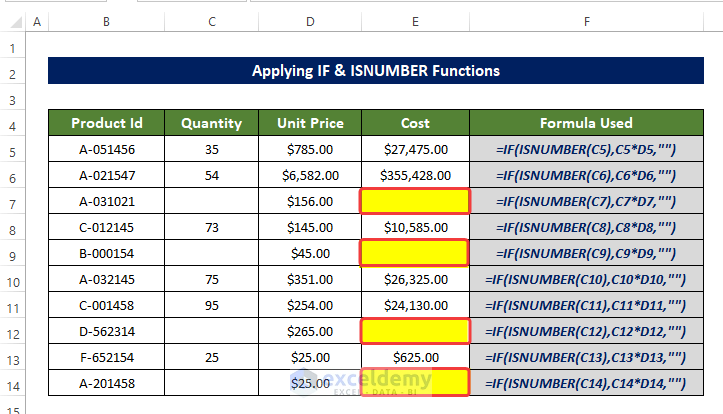 Applying IF and ISNUMBER Functions to Leave Cell Blank If There Is No Data in Excel 