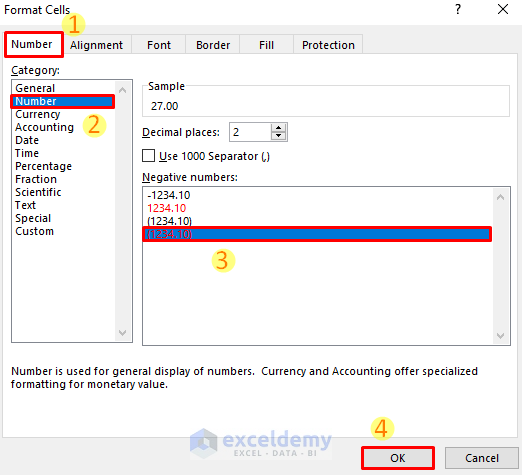 Customize Number Format to Show Excel Negative Numbers in Brackets and Red