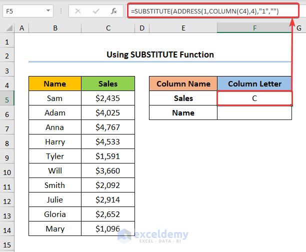 Excel Return Column Number of Match Using SUBSTITUTE Function