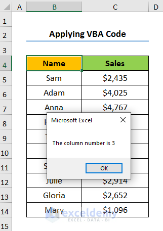 Excel Return Column Number of Match Using VBA Code