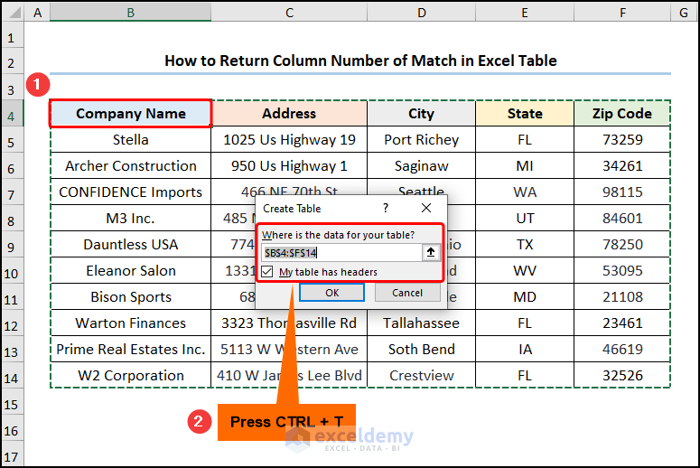 Inserting Table in Excel