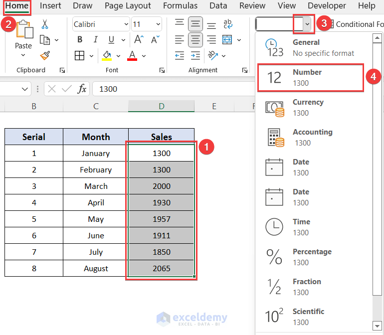 Change Cell Format to Numbers