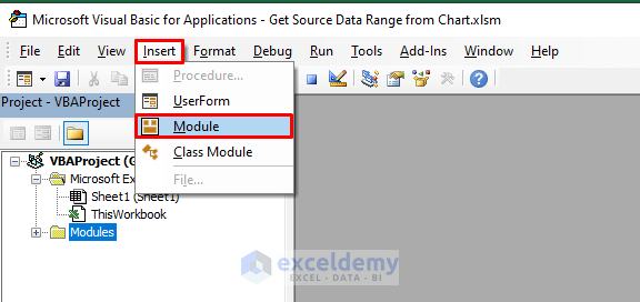 Inserting Module to Get Source Data from a Chart Using Excel VBA