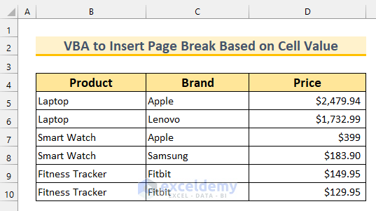 Excel VBA Insert Page Break Based on Cell Value 1