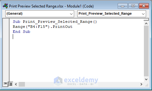 Apply Excel VBA PrintOut Method to Print Preview Selected Range