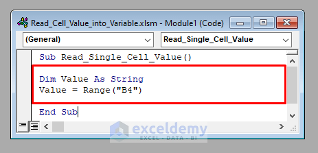 VBA Code to Set Variable to a Cell Value in Excel
