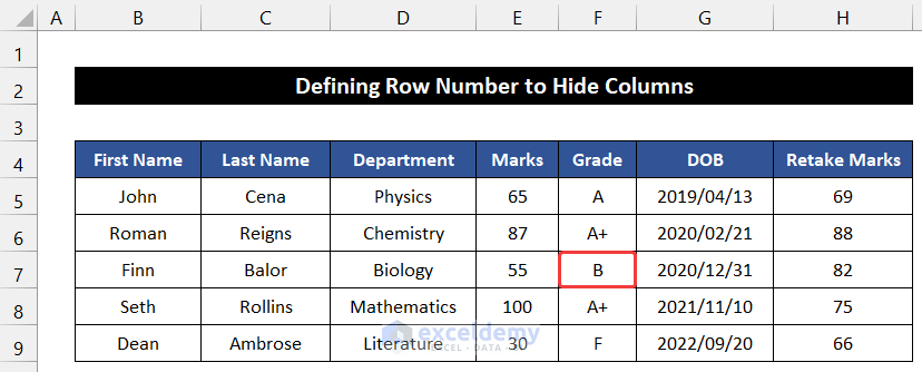 Defining Row Number to Hide Columns with VBA