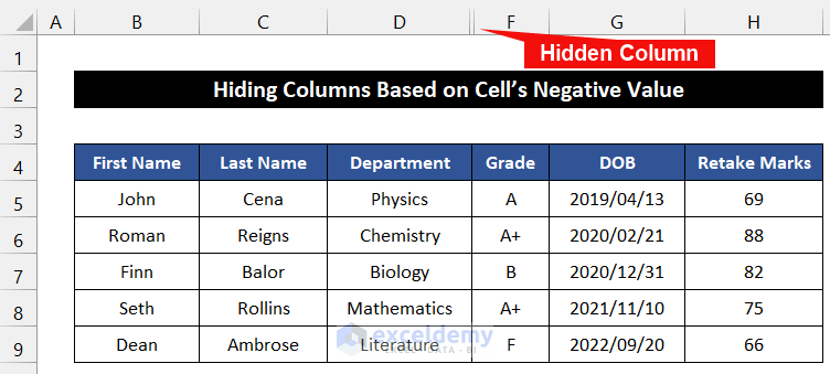 Hide Columns Based on Cell’s Negative Value with VBA
