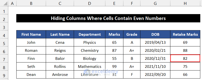 Hide Columns Where Cells Contain Even Numbers with VBA