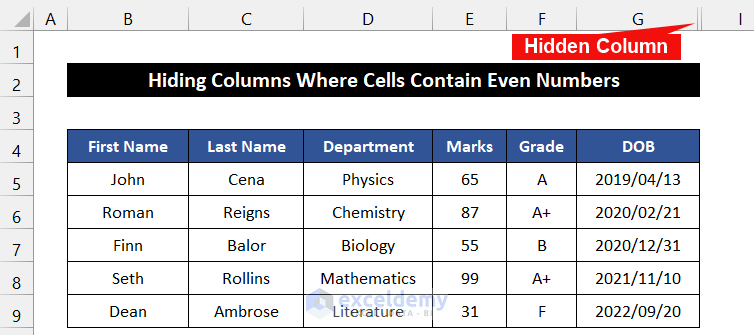 Hide Columns Where Cells Contain Even Numbers with VBA