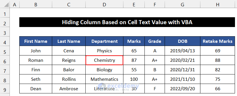 Hide Columns Based on Cell Text Value with VBA