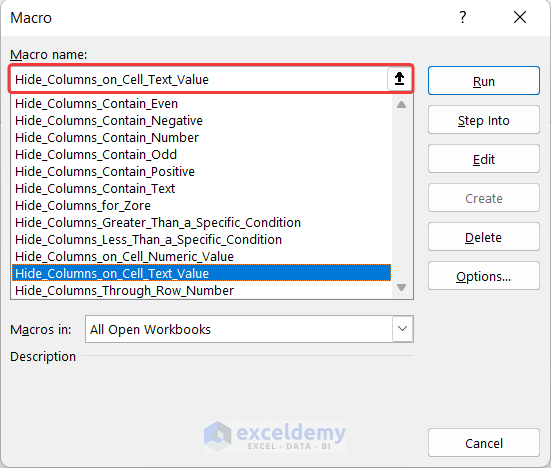 Hide Columns Based on Cell Text Value with VBA