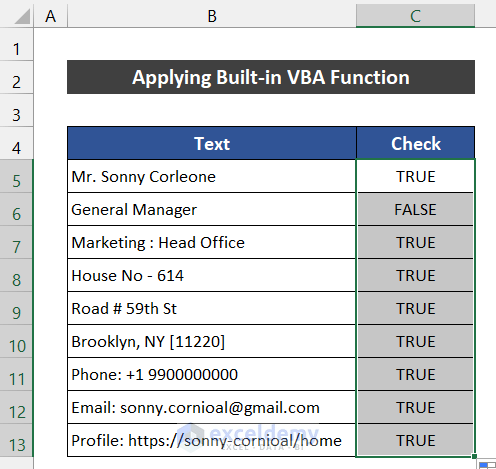 Applying Built-in VBA Function to Check If Cell Contains Special Character